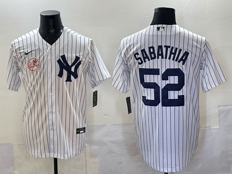 Men New York Yankees #52 Sabathia White Stripe Nike MLB 2025 Jersey 010->new york yankees->MLB Jersey